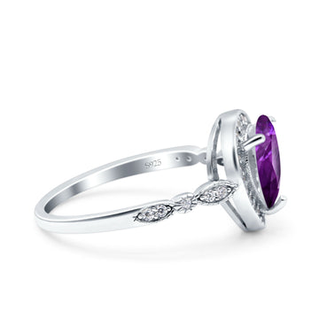 Teardrop Pear Art Deco Wedding Ring Simulated Amethyst CZ 925 Sterling Silver